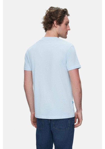 Harper Gök Mavi Bisiklet Yaka Nakışlı Standard Fit Erkek Tshirt