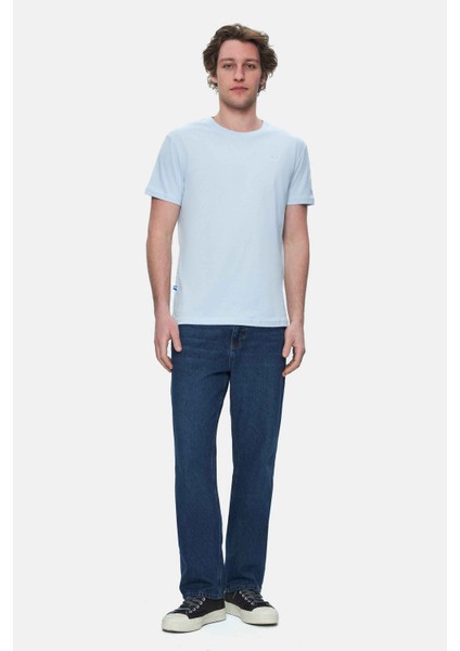 Harper Gök Mavi Bisiklet Yaka Nakışlı Standard Fit Erkek Tshirt