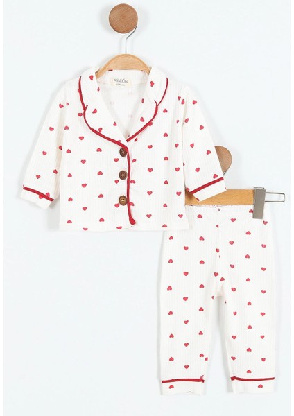 Kalp Desenli Düğme Detaylı Bebe Yaka Takım