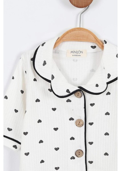 Kalp Desenli Düğme Detaylı Bebe Yaka Takım modelleri