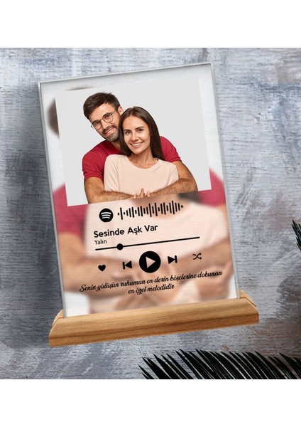 Kişiye Özel Kendin Tasarla Fotoğraflı Spotify Şarkı Barkodlu Masaüstü Plak 18X13CM, Arkadaşa Hediye, Sevgiliye Hediye