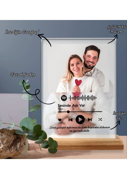 Kişiye Özel Kendin Tasarla Fotoğraflı Spotify Şarkı Barkodlu Masaüstü Plak 18X13CM, Arkadaşa Hediye, Sevgiliye Hediye