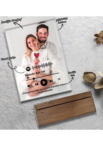 Kişiye Özel Kendin Tasarla Fotoğraflı Spotify Şarkı Barkodlu Masaüstü Plak 18X13CM, Arkadaşa Hediye, Sevgiliye Hediye