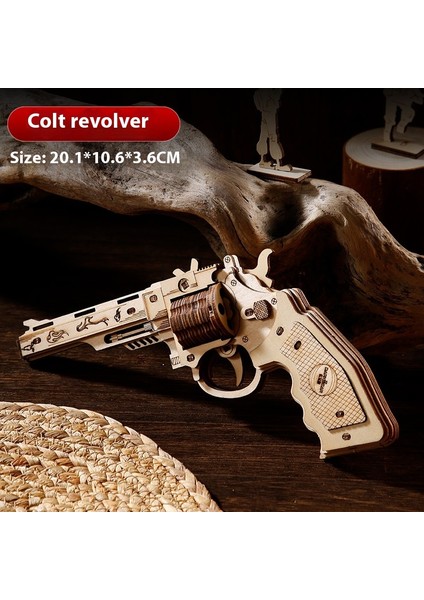 Ahşap 3D Üç Boyutlu Puzzle Yapboz El Yapımı Montajlı Ateşleme Deri Kayış Oyuncak Tabanca (Yurt Dışından)