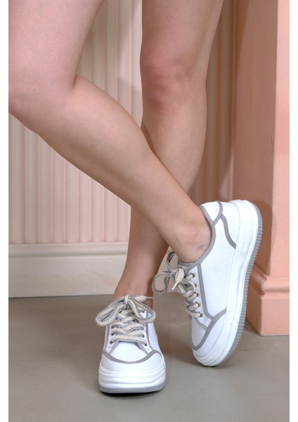 Kadın Sneaker Bağcıklı Keten Spor Ayakkabı Dofkin