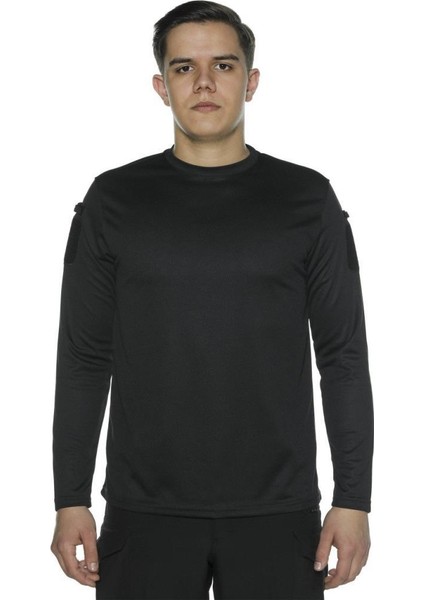Bisiklet Yaka Uzun Kollu Basic&Taktik Erkek T-shirt, Siyah Renk
