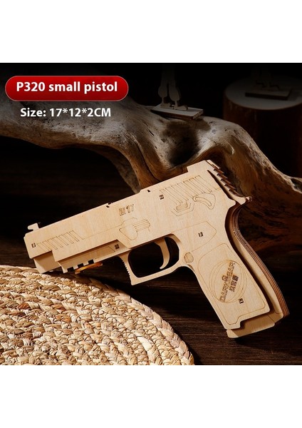 Ahşap 3D Üç Boyutlu Puzzle Yapboz El Yapımı Montajlı Ateşleme Deri Kayış Oyuncak Tabanca (Yurt Dışından)