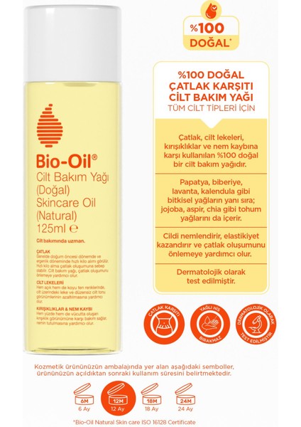 %100 Natural Çatlak Karşıtı & Leke Karşıtı Nemlendirici Doğal Cilt Bakım Yağı 125 ml
