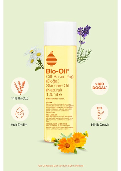 %100 Natural Çatlak Karşıtı & Leke Karşıtı Nemlendirici Doğal Cilt Bakım Yağı 125 ml