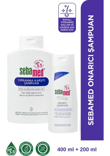 Kuru ve Yıpranmış Saçlar İçin Nemlendirici Etkili Onarım Şampuanı 400 ml + 200 ml Set