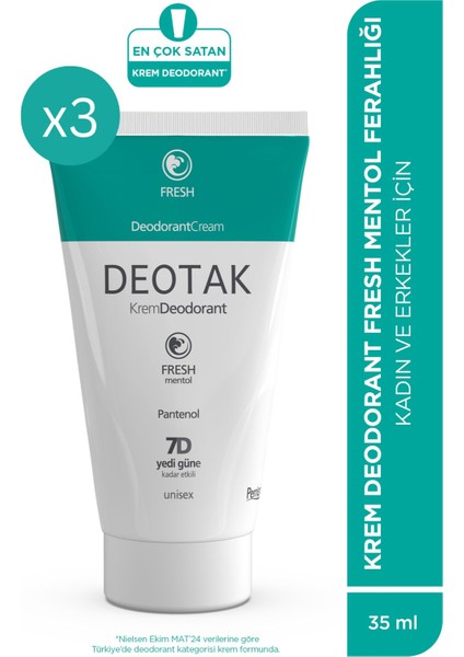 Mentol Ferahlığı 7 Güne Kadar Etkili Krem Deodorant 35 ml x 3 Adet