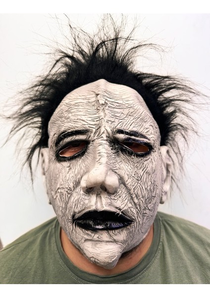 Siyah Saçlı Michael Myers Yüze Tam Yapışan Et Maske Korku Maskesi