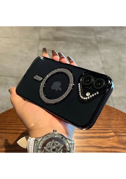 Apple iPhone 16 Pro Max Siyah Elegance Taşlı Magsafe Telefon Kılıfı