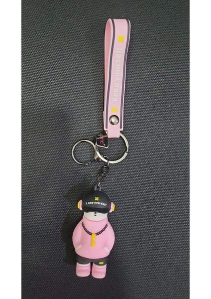 Animal Anahtarlık Hediyelik Silikon Çanta Aksesuar Keep Yourself Pembe Şapkalı Boz Ayı 1 Adet