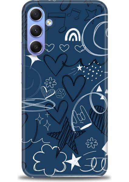 Samsung Galaxy S24 Plus Kılıf Hd Baskılı - Notalar ve Kalpler Mavi