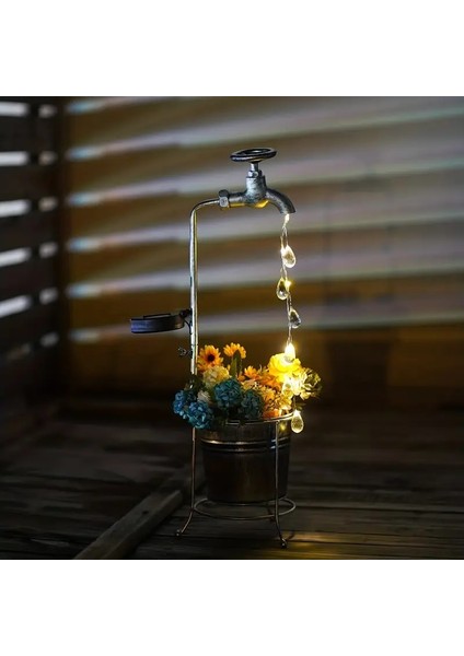 Solar Watering Faucet Lights Güneş Enerjili Metal Sulama Musluğu Bahçe Balkon Teras Aydınlatması