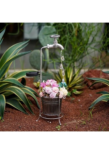 Solar Watering Faucet Lights Güneş Enerjili Metal Sulama Musluğu Bahçe Balkon Teras Aydınlatması