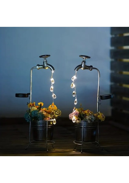 Solar Watering Faucet Lights Güneş Enerjili Metal Sulama Musluğu Bahçe Balkon Teras Aydınlatması