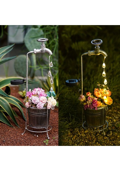 Solar Watering Faucet Lights Güneş Enerjili Metal Sulama Musluğu Bahçe Balkon Teras Aydınlatması