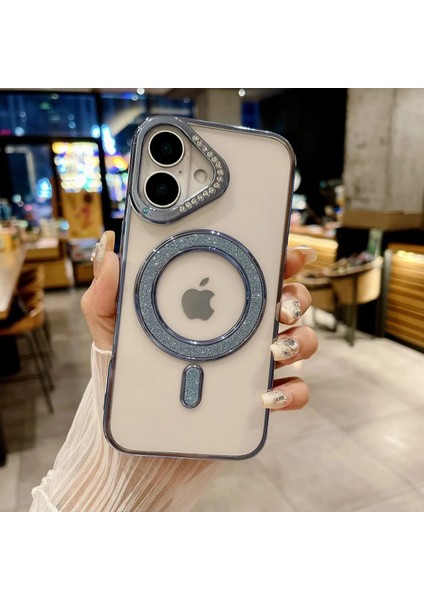 Apple iPhone 14 Pro Max Mavi Elegance Taşlı Magsafe Telefon Kılıfı