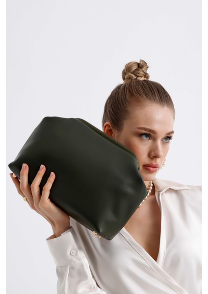 Kadın Haki Yeşil Deri Clutch El Çantası fiyatları
