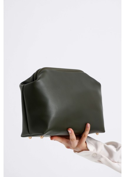 Kadın Haki Yeşil Deri Clutch El Çantası modelleri