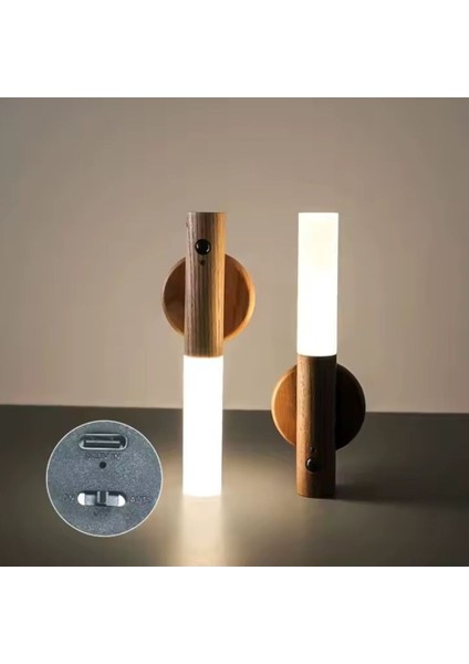 CT-5250 Kumru Ahşap Renk Kablosuz Şarjlı Sensörlü LED Duvar Aplik Günışığı Rengi
