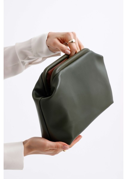Kadın Haki Yeşil Deri Clutch El Çantası indirimleri
