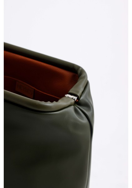 Kadın Haki Yeşil Deri Clutch El Çantası