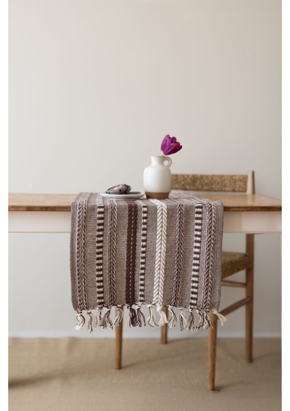 Neula | %100 Pamuk Koyu Kahve Örme Runner 40 X 110 Cm