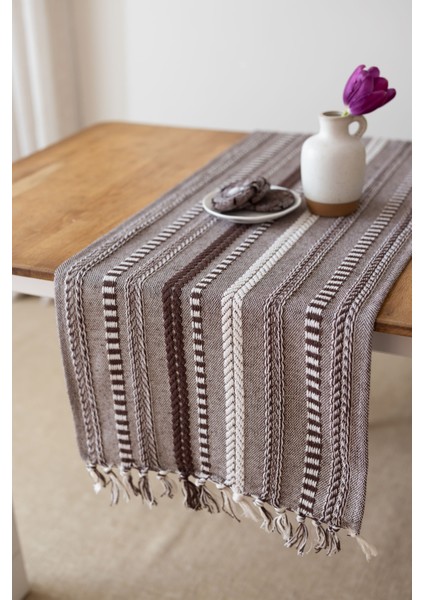 Neula | %100 Pamuk Koyu Kahve Örme Runner 40 X 110 Cm