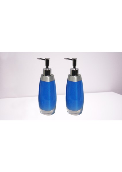 Banyo Seti Sıvı Sabunluk 2 Adet Gri Mavi Model Poliresin 6X5X22CM