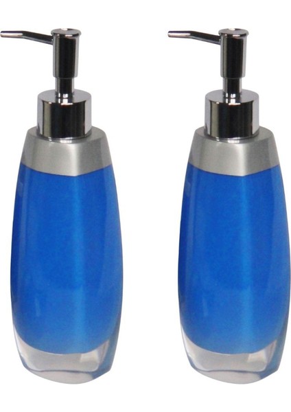 Banyo Seti Sıvı Sabunluk 2 Adet Gri Mavi Model Poliresin 6X5X22CM