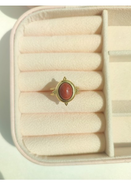 Kadın Otantik Simli Kahverengi Oval Taş Yüzük
