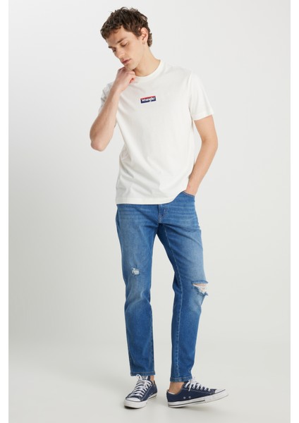 %100 Pamuk Regular Fit Normal Kesim Bisiklet Yaka Ekru Mini Logo Tişört