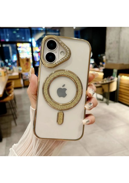 Apple iPhone 12 Pro Gold Elegance Taşlı Magsafe Telefon Kılıfı