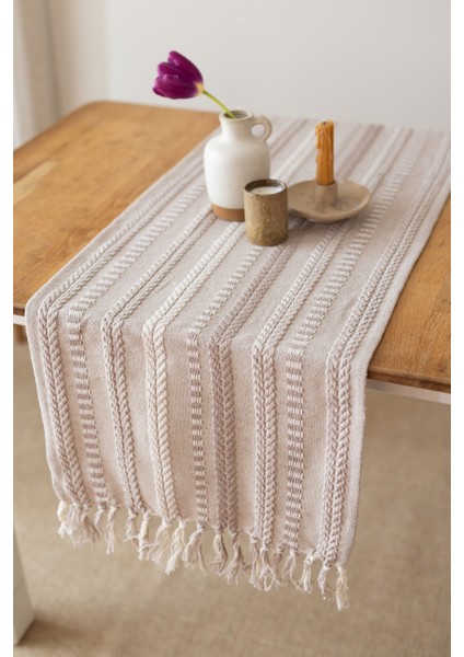 Neula | %100 Pamuk Bej Örme Runner 40 x 110 cm