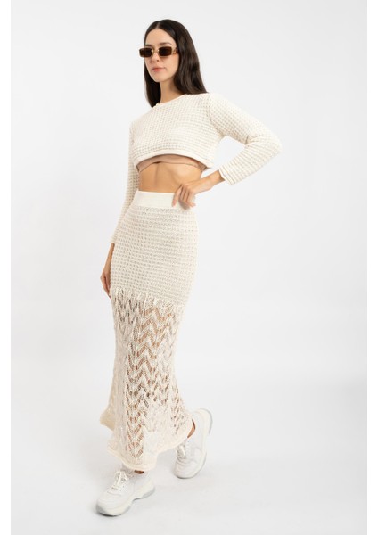 Rtd&vld Kadın Ajurlu Triko Etek Ekru