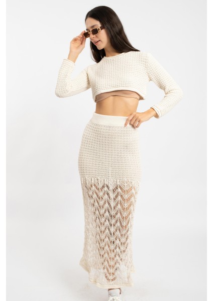 Rtd&vld Kadın Ajurlu Triko Etek Ekru modelleri