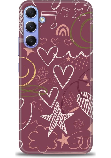 Samsung Galaxy S25 Plus Kılıf Hd Baskılı - Notalar ve Kalpler Bordo