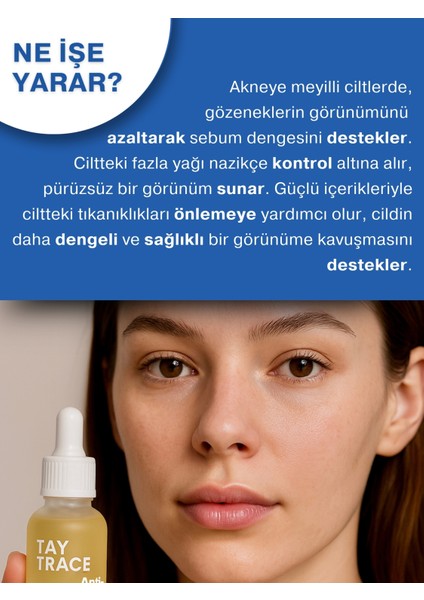 Anti Akne Serum - Pürüzsüzleştirici Etki, Vaccinium Myrtillus (Yaban Mersini), Aha & bha içerikli modelleri
