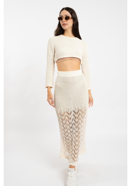Rtd&vld Kadın Crop File Triko Kazak Ajurlu Etek Takım Ekru fiyatları