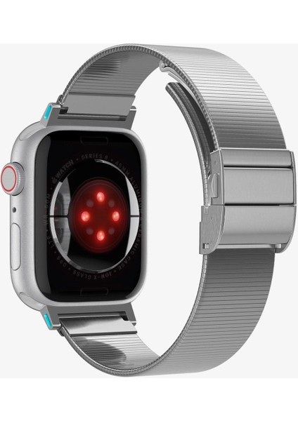 Apple Watch 49mm Ultra 2/1 - 46mm Seri 10 - 45mm Seri 9/8/7 - 44mm Seri SE2/SE/6/5/4 Kordon Kayış Band Sleek Link Silver - AMP07224