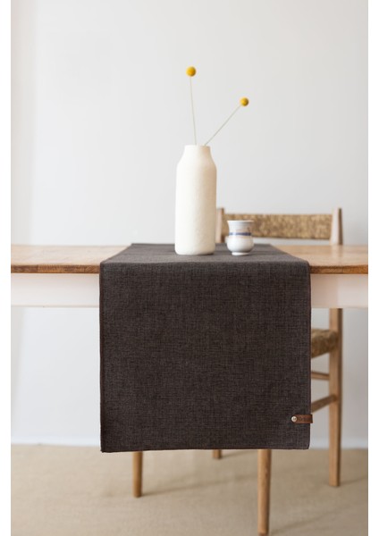 Solen | Keten Görünümlü Koyu Kahve Leke Tutmaz Runner 35 x 120 Cm