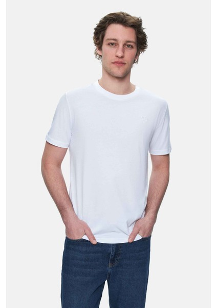 Harper Gök Mavi Bisiklet Yaka Nakışlı Standard Fit Erkek Tshirt