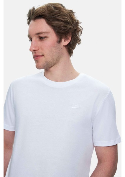 Harper Gök Mavi Bisiklet Yaka Nakışlı Standard Fit Erkek Tshirt fiyatları