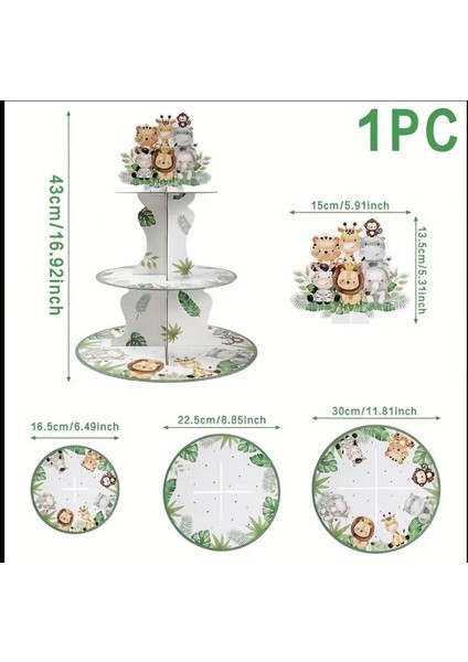 Safari Temalı 3 Katlı Karton Cupcake & Ikram Stand