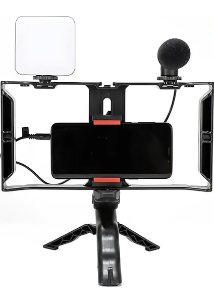 AY49X Cep Telefonu Için Mikrofonlu ve Işıklı Profesyonel Video Çekim Braketi Telefon Tutucu Tripod modelleri