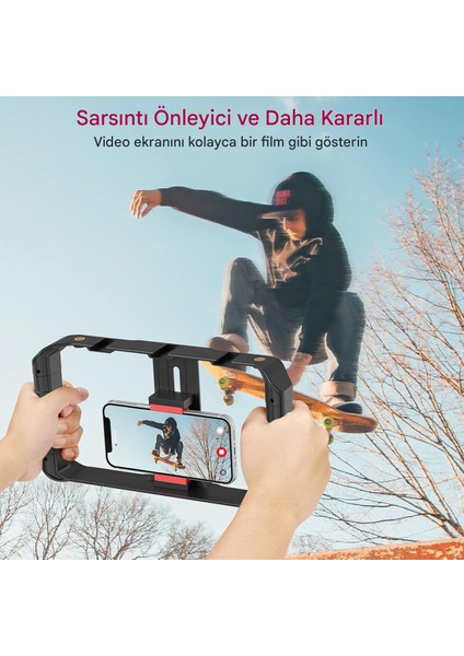 AY49X Cep Telefonu Için Mikrofonlu ve Işıklı Profesyonel Video Çekim Braketi Telefon Tutucu Tripod fırsatları