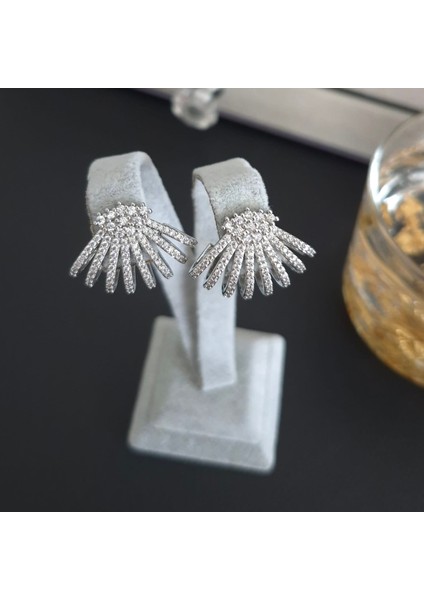 Vip Özel Seri Gümüş Renk Taşlı Abiye Kadın Küpe